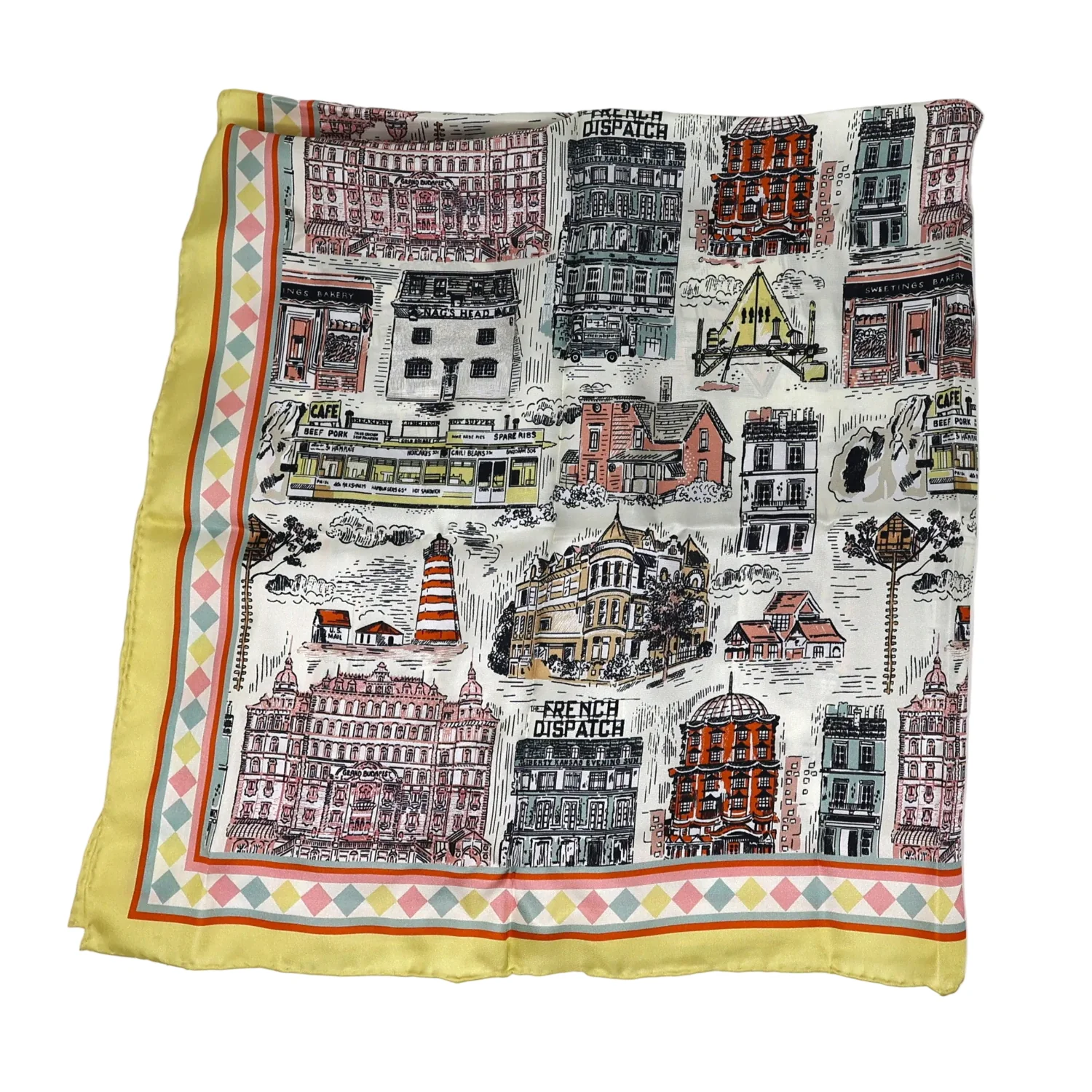 Wes Anderson Buildings Silk Scarf - 90 x 90cm - Image 4